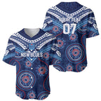 Personalized Australia NSW Blues Baseball Jersey Indigenous Aboriginal Mix Polynesian Motifs
