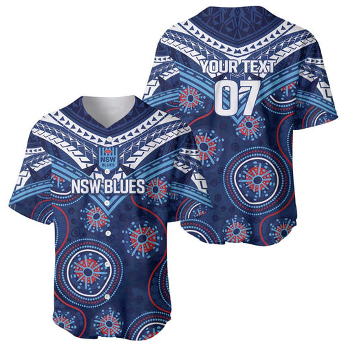 Personalized Australia NSW Blues Baseball Jersey Indigenous Aboriginal Mix Polynesian Motifs