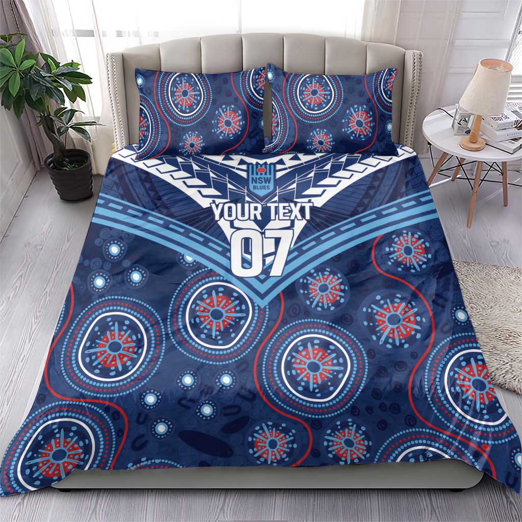 Personalized Australia NSW Blues Bedding Set Indigenous Aboriginal Mix Polynesian Motifs