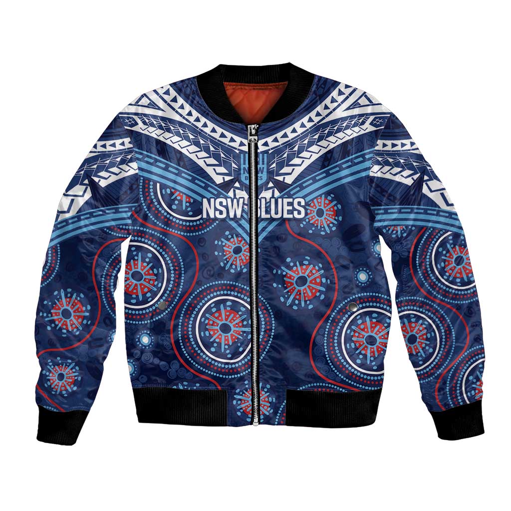 Personalized Australia NSW Blues Bomber Jacket Indigenous Aboriginal Mix Polynesian Motifs