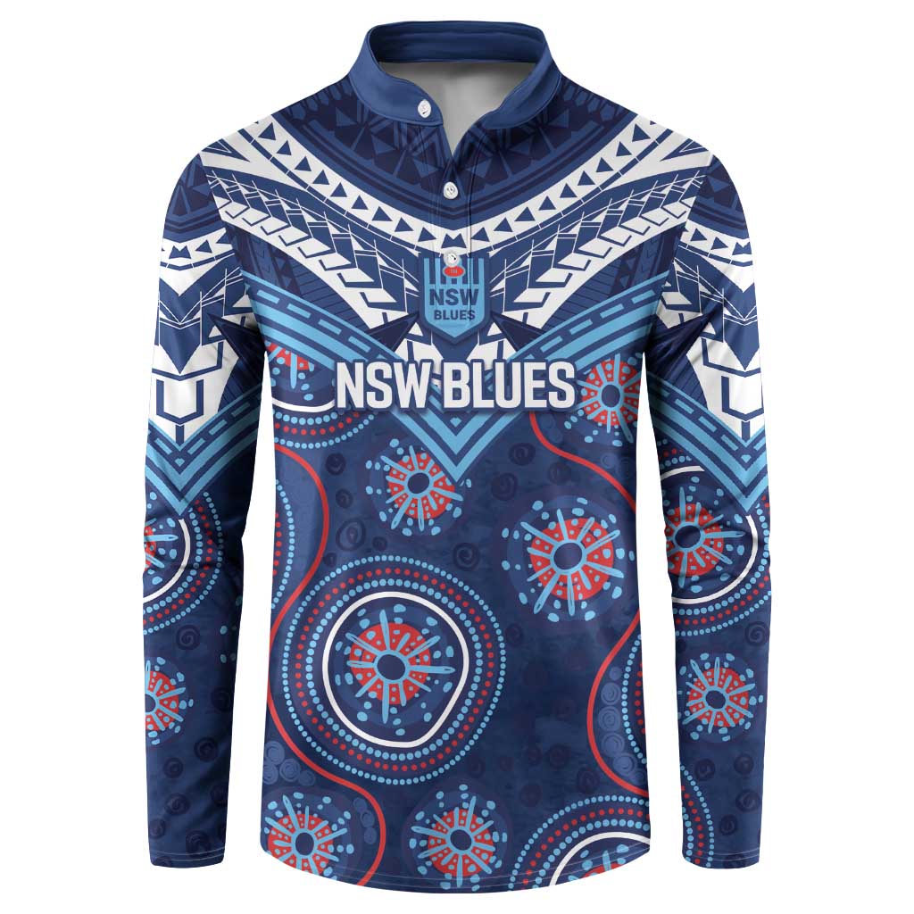 Personalized Australia NSW Blues Button Sweatshirt Indigenous Aboriginal Mix Polynesian Motifs