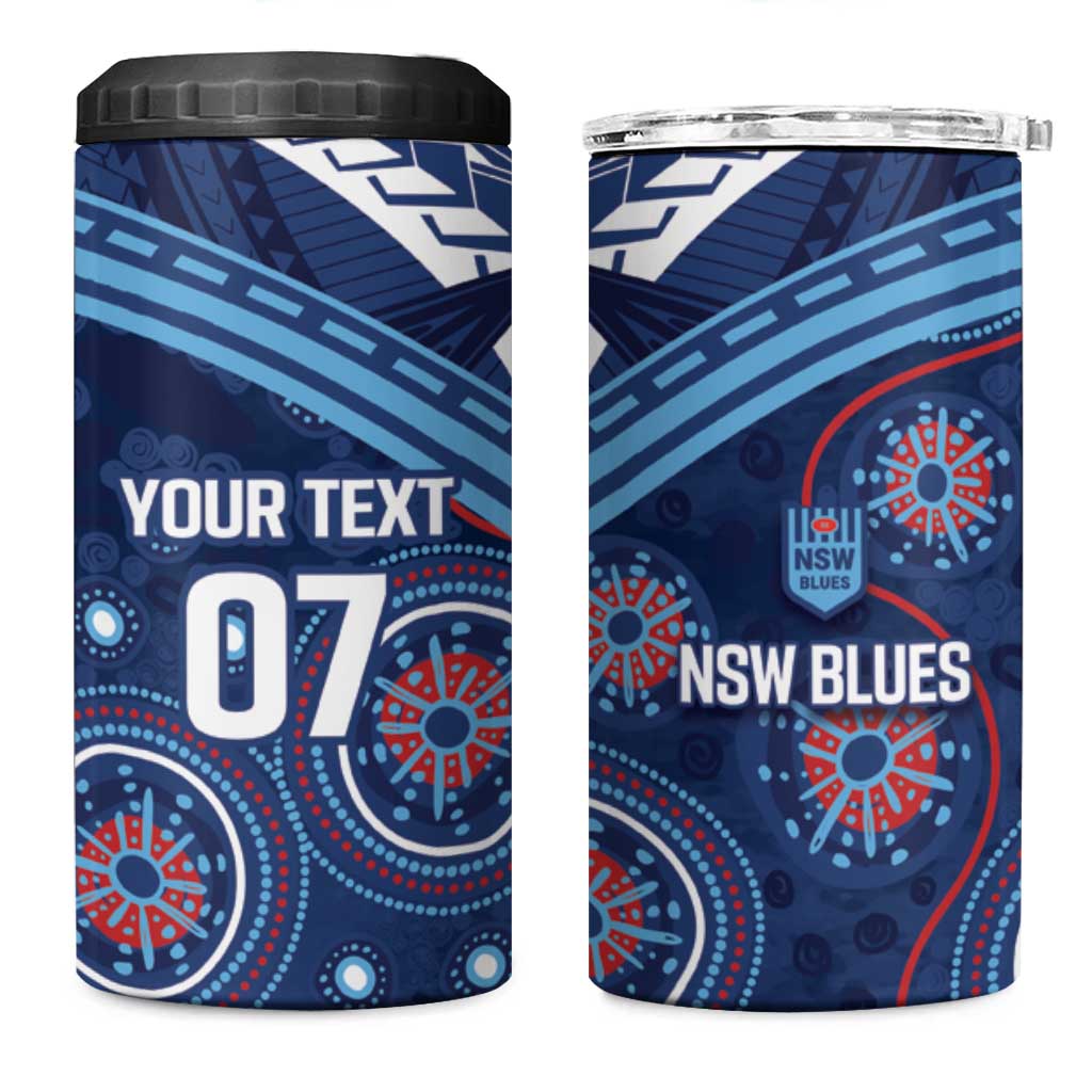 Personalized Australia NSW Blues 4 in 1 Can Cooler Tumbler Indigenous Aboriginal Mix Polynesian Motifs