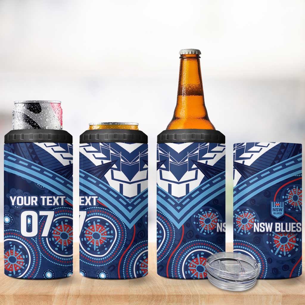 Personalized Australia NSW Blues 4 in 1 Can Cooler Tumbler Indigenous Aboriginal Mix Polynesian Motifs