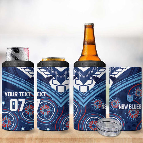 Personalized Australia NSW Blues 4 in 1 Can Cooler Tumbler Indigenous Aboriginal Mix Polynesian Motifs