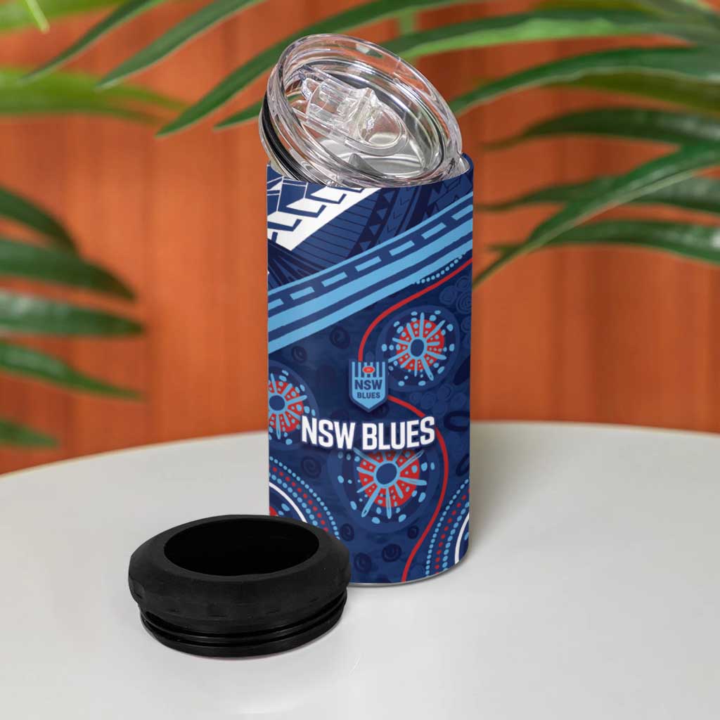 Personalized Australia NSW Blues 4 in 1 Can Cooler Tumbler Indigenous Aboriginal Mix Polynesian Motifs
