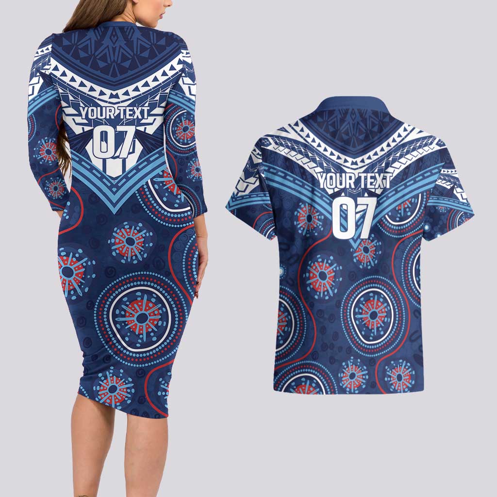 Personalized Australia NSW Blues Couples Matching Long Sleeve Bodycon Dress and Hawaiian Shirt Indigenous Aboriginal Mix Polynesian Motifs