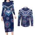 Personalized Australia NSW Blues Couples Matching Long Sleeve Bodycon Dress and Long Sleeve Button Shirt Indigenous Aboriginal Mix Polynesian Motifs