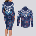 Personalized Australia NSW Blues Couples Matching Long Sleeve Bodycon Dress and Long Sleeve Button Shirt Indigenous Aboriginal Mix Polynesian Motifs