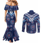 Personalized Australia NSW Blues Couples Matching Mermaid Dress and Long Sleeve Button Shirt Indigenous Aboriginal Mix Polynesian Motifs