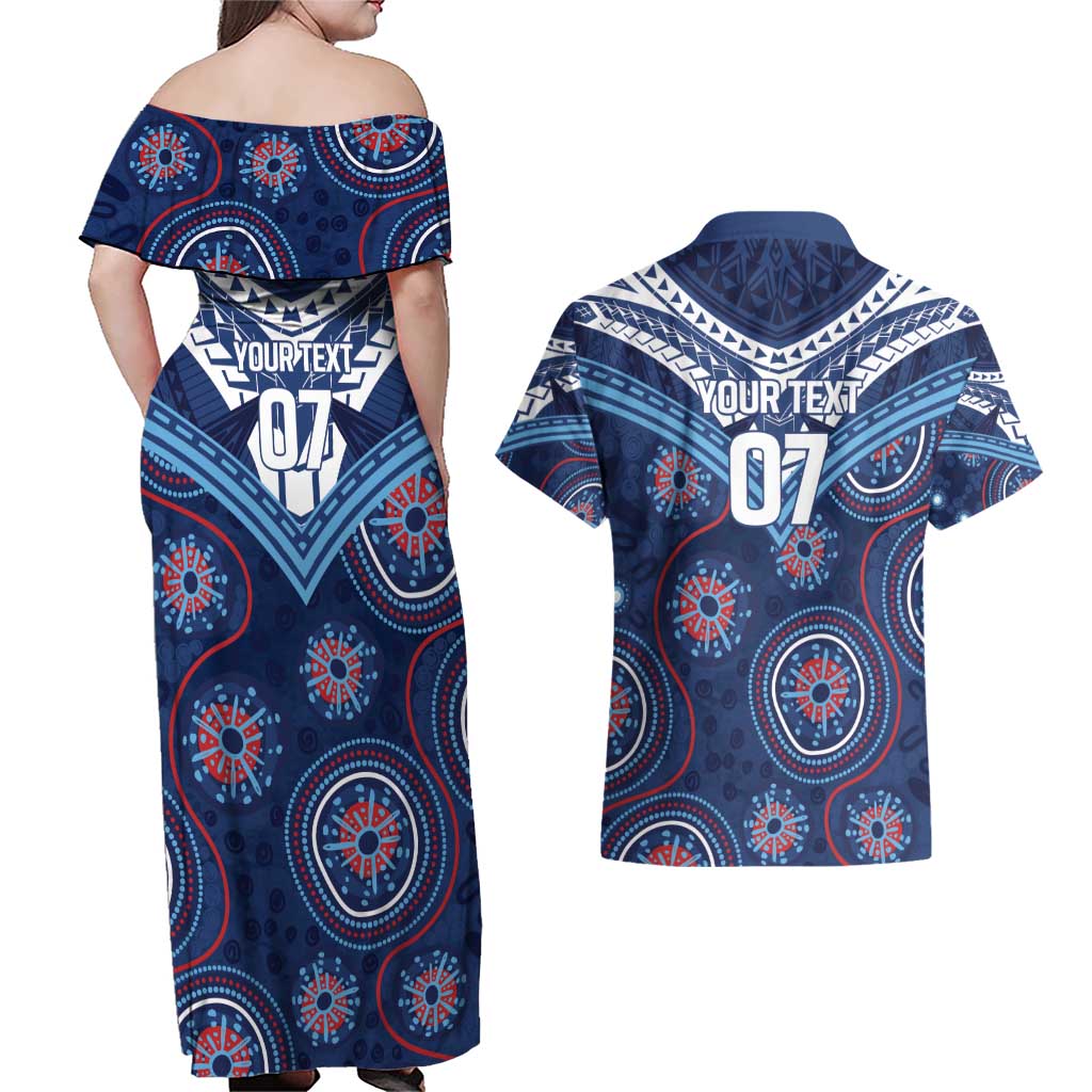 Personalized Australia NSW Blues Couples Matching Off Shoulder Maxi Dress and Hawaiian Shirt Indigenous Aboriginal Mix Polynesian Motifs