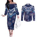Personalized Australia NSW Blues Couples Matching Off The Shoulder Long Sleeve Dress and Long Sleeve Button Shirt Indigenous Aboriginal Mix Polynesian Motifs