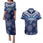 Personalized Australia NSW Blues Couples Matching Puletasi and Hawaiian Shirt Indigenous Aboriginal Mix Polynesian Motifs