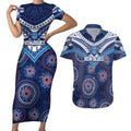 Personalized Australia NSW Blues Couples Matching Short Sleeve Bodycon Dress and Hawaiian Shirt Indigenous Aboriginal Mix Polynesian Motifs