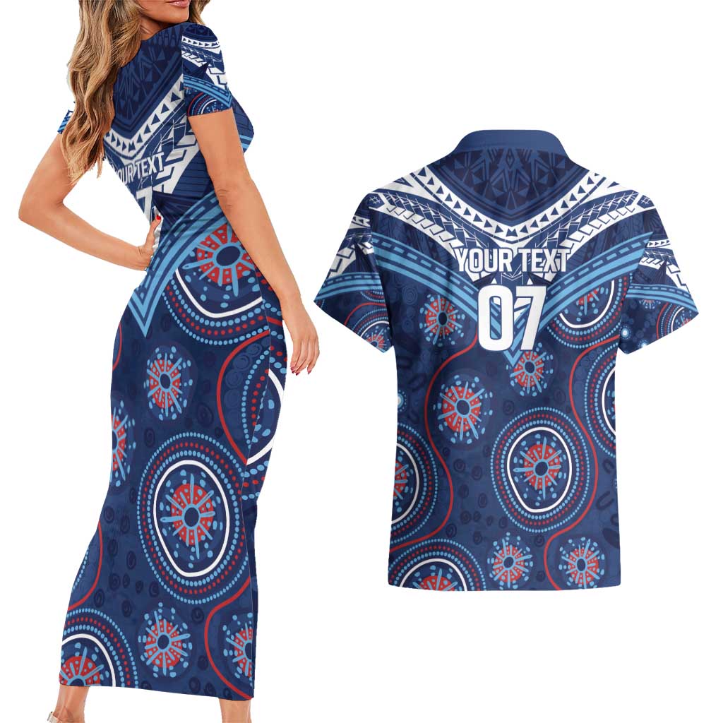 Personalized Australia NSW Blues Couples Matching Short Sleeve Bodycon Dress and Hawaiian Shirt Indigenous Aboriginal Mix Polynesian Motifs
