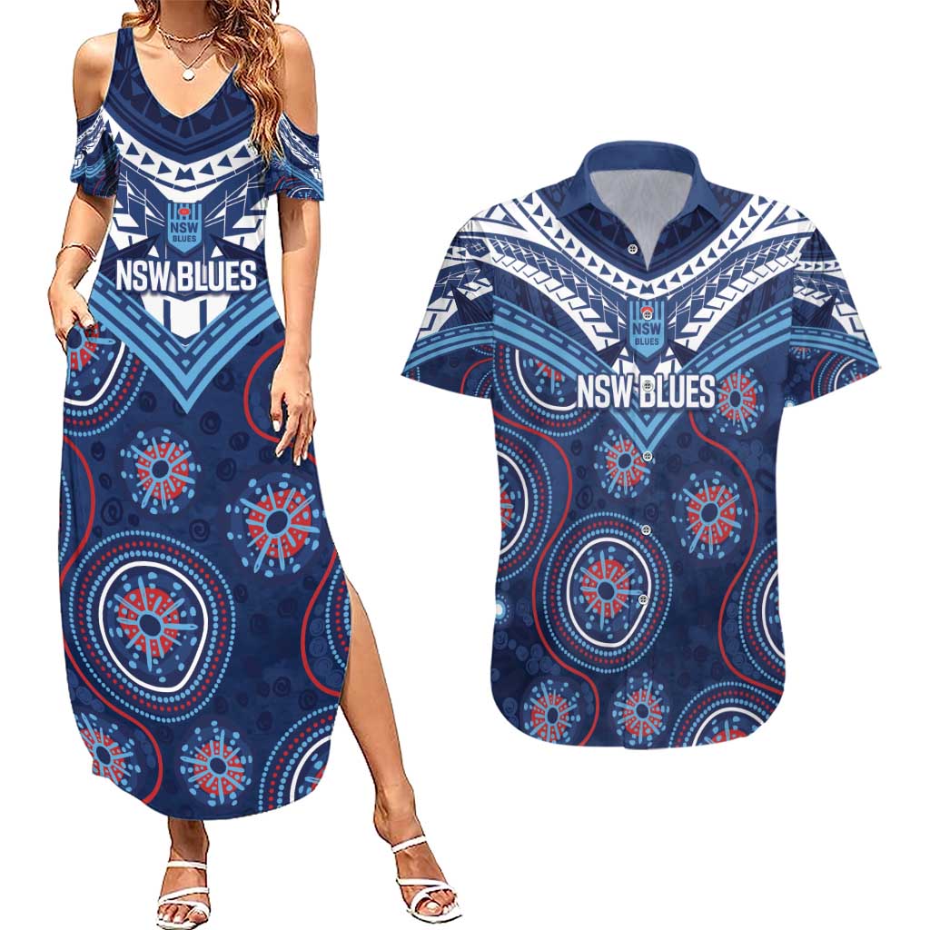 Personalized Australia NSW Blues Couples Matching Summer Maxi Dress and Hawaiian Shirt Indigenous Aboriginal Mix Polynesian Motifs