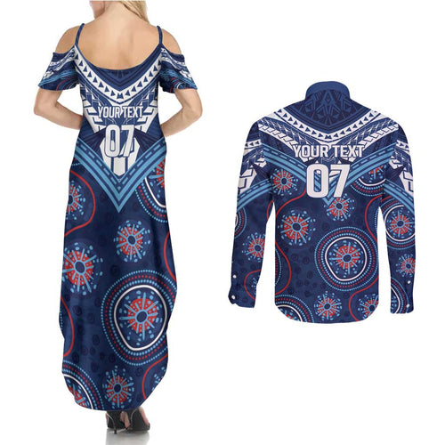 Personalized Australia NSW Blues Couples Matching Summer Maxi Dress and Long Sleeve Button Shirt Indigenous Aboriginal Mix Polynesian Motifs