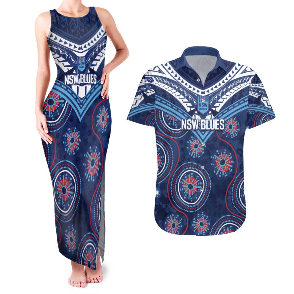 Personalized Australia NSW Blues Couples Matching Tank Maxi Dress and Hawaiian Shirt Indigenous Aboriginal Mix Polynesian Motifs