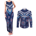 Personalized Australia NSW Blues Couples Matching Tank Maxi Dress and Long Sleeve Button Shirt Indigenous Aboriginal Mix Polynesian Motifs