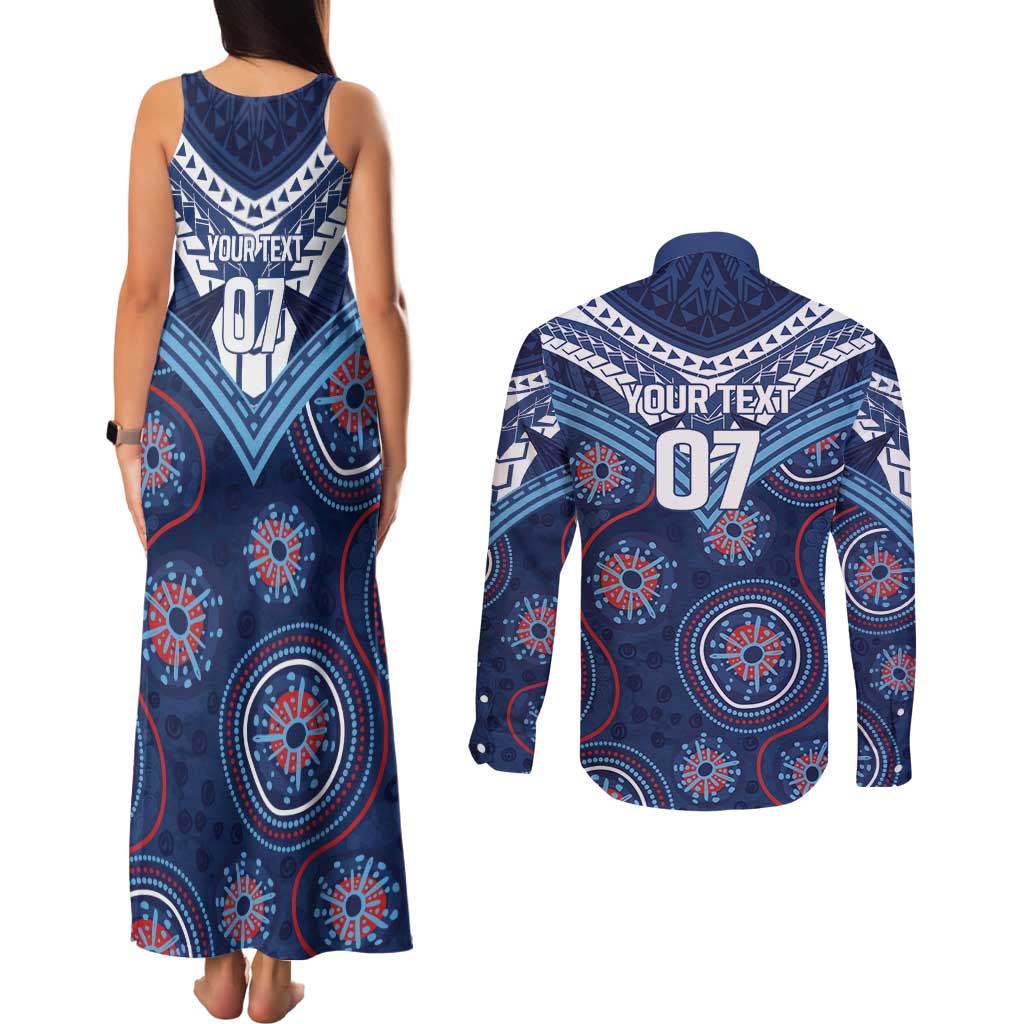 Personalized Australia NSW Blues Couples Matching Tank Maxi Dress and Long Sleeve Button Shirt Indigenous Aboriginal Mix Polynesian Motifs