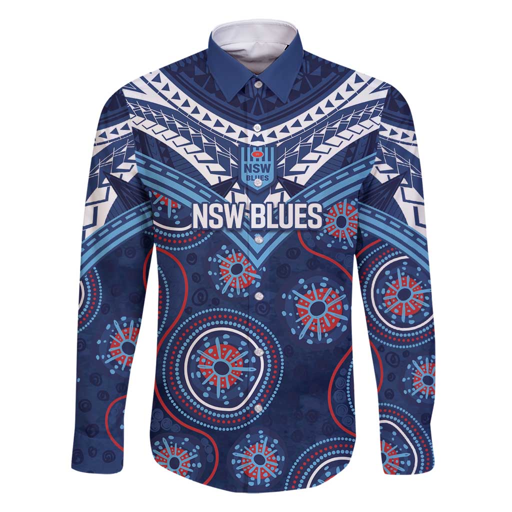 Personalized Australia NSW Blues Family Matching Long Sleeve Bodycon Dress and Hawaiian Shirt Indigenous Aboriginal Mix Polynesian Motifs