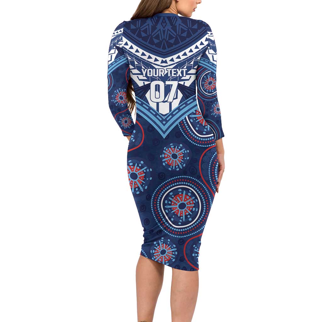 Personalized Australia NSW Blues Family Matching Long Sleeve Bodycon Dress and Hawaiian Shirt Indigenous Aboriginal Mix Polynesian Motifs