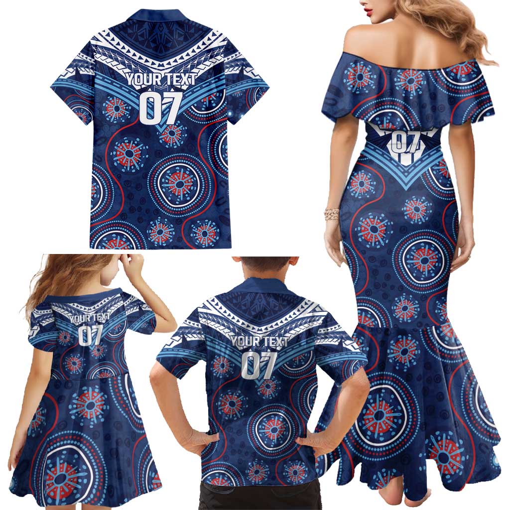 Personalized Australia NSW Blues Family Matching Mermaid Dress and Hawaiian Shirt Indigenous Aboriginal Mix Polynesian Motifs