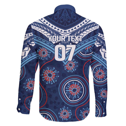 Personalized Australia NSW Blues Family Matching Off The Shoulder Long Sleeve Dress and Hawaiian Shirt Indigenous Aboriginal Mix Polynesian Motifs