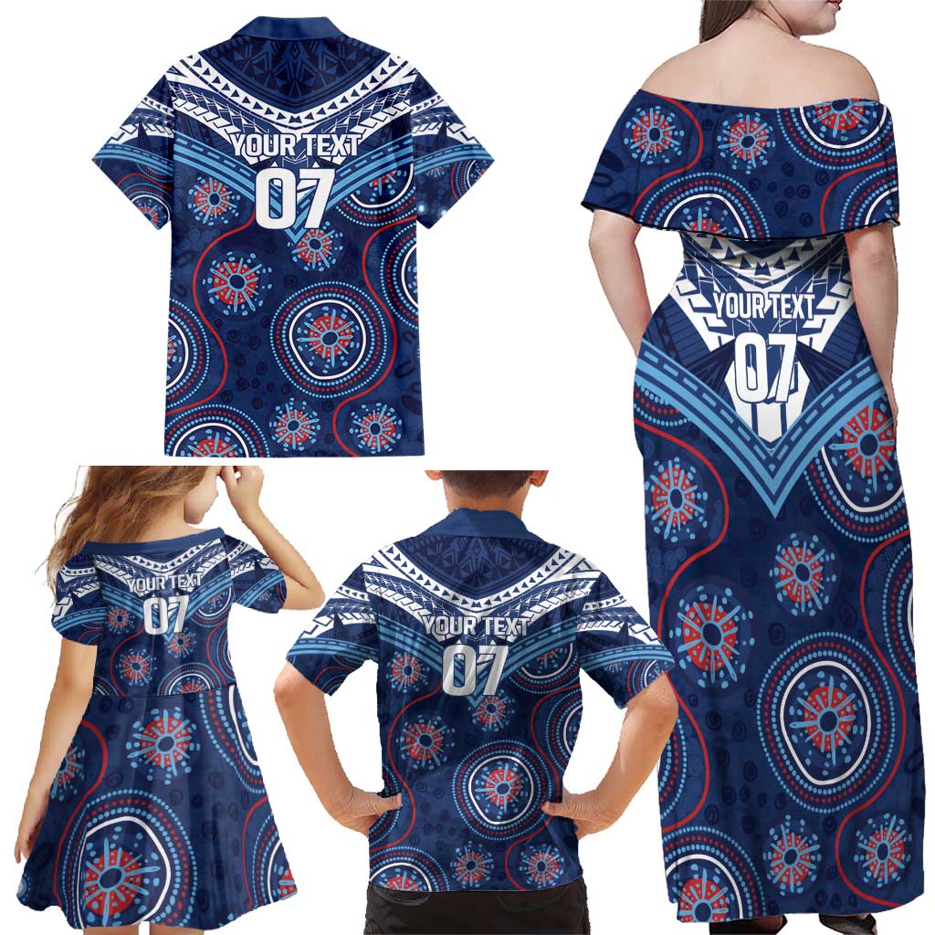 Personalized Australia NSW Blues Family Matching Off Shoulder Maxi Dress and Hawaiian Shirt Indigenous Aboriginal Mix Polynesian Motifs