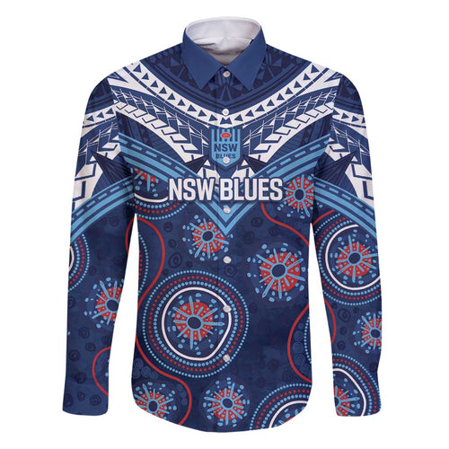 Personalized Australia NSW Blues Family Matching Off Shoulder Maxi Dress and Hawaiian Shirt Indigenous Aboriginal Mix Polynesian Motifs