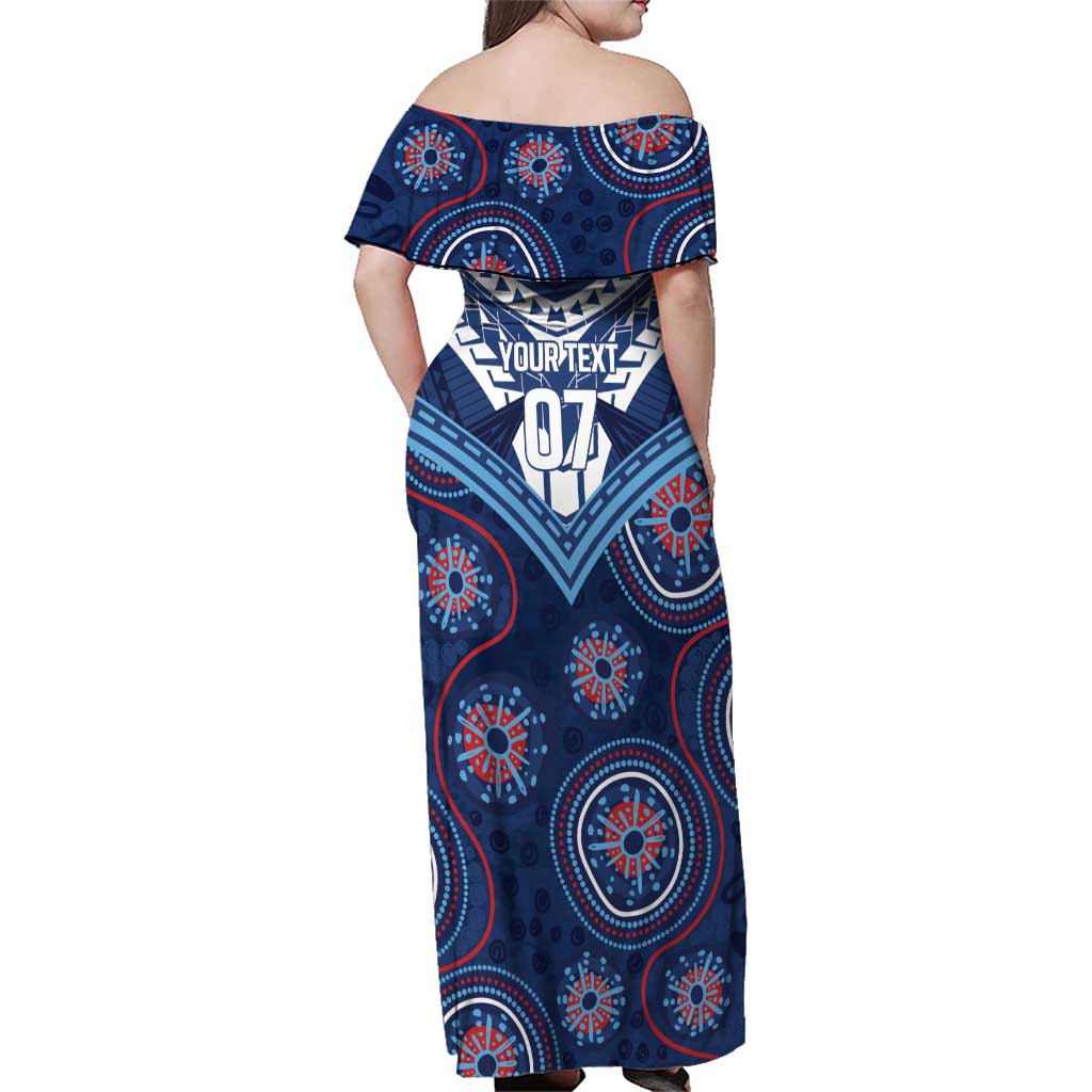 Personalized Australia NSW Blues Family Matching Off Shoulder Maxi Dress and Hawaiian Shirt Indigenous Aboriginal Mix Polynesian Motifs