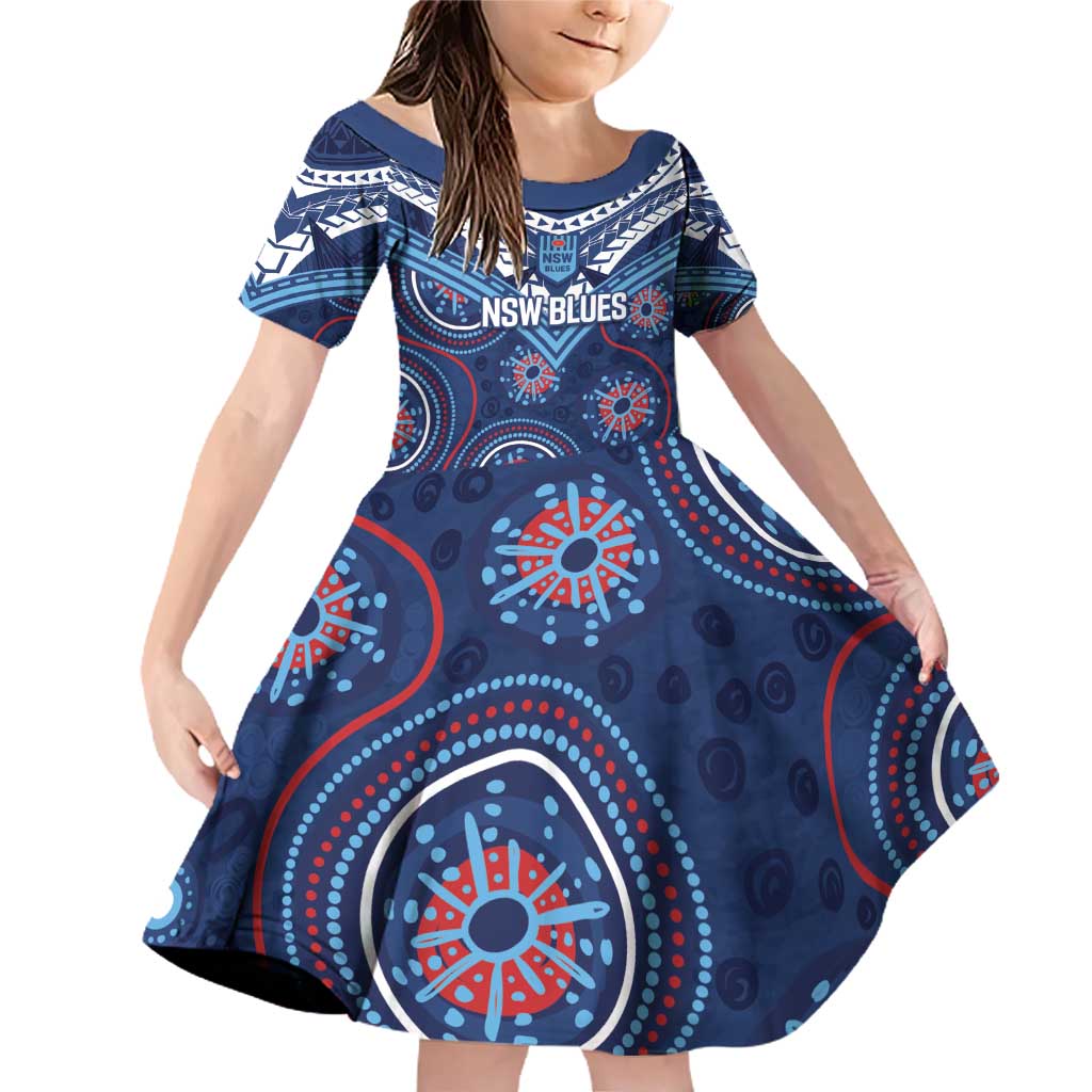 Personalized Australia NSW Blues Family Matching Off Shoulder Short Dress and Hawaiian Shirt Indigenous Aboriginal Mix Polynesian Motifs