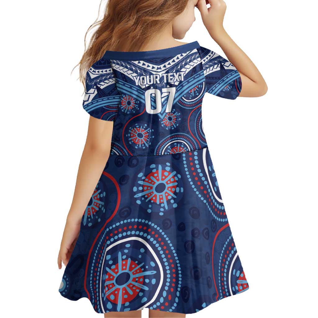 Personalized Australia NSW Blues Family Matching Off Shoulder Short Dress and Hawaiian Shirt Indigenous Aboriginal Mix Polynesian Motifs