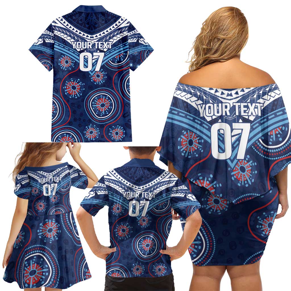 Personalized Australia NSW Blues Family Matching Off Shoulder Short Dress and Hawaiian Shirt Indigenous Aboriginal Mix Polynesian Motifs