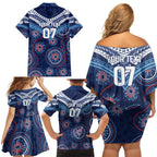 Personalized Australia NSW Blues Family Matching Off Shoulder Short Dress and Hawaiian Shirt Indigenous Aboriginal Mix Polynesian Motifs