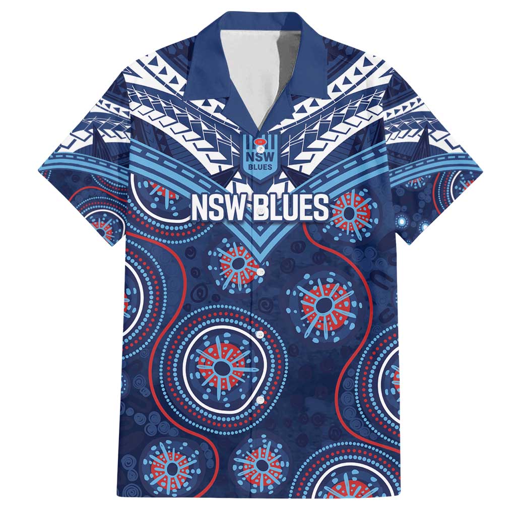 Personalized Australia NSW Blues Family Matching Off Shoulder Short Dress and Hawaiian Shirt Indigenous Aboriginal Mix Polynesian Motifs