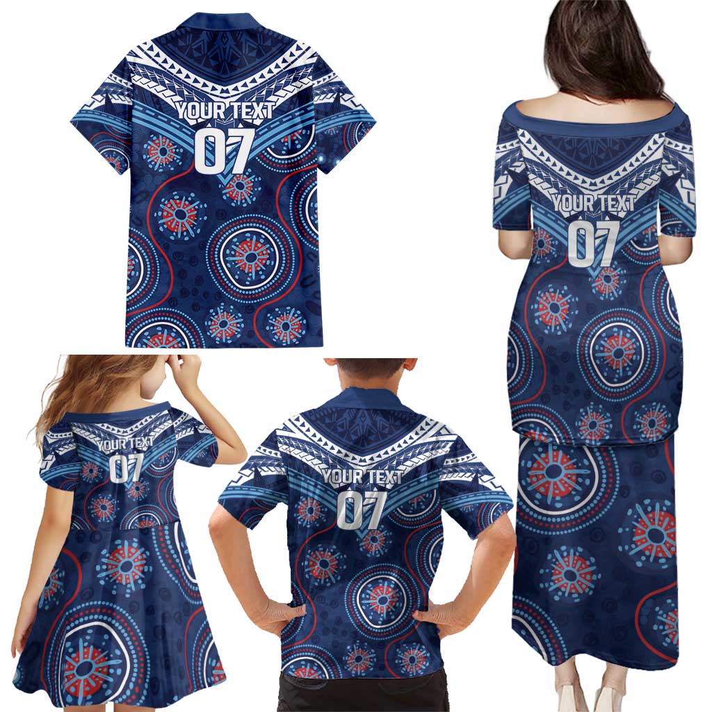 Personalized Australia NSW Blues Family Matching Puletasi and Hawaiian Shirt Indigenous Aboriginal Mix Polynesian Motifs