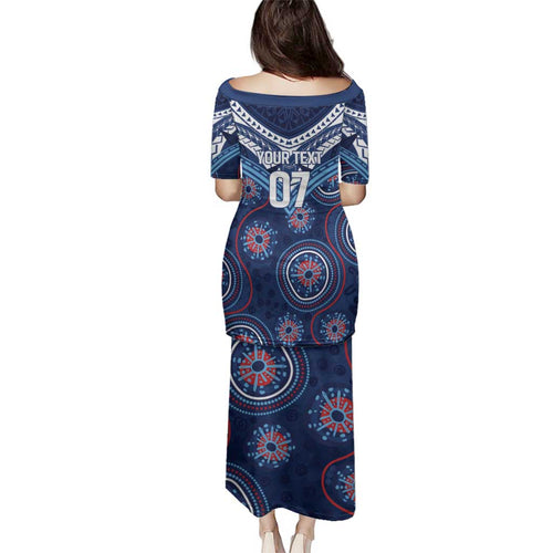 Personalized Australia NSW Blues Family Matching Puletasi and Hawaiian Shirt Indigenous Aboriginal Mix Polynesian Motifs