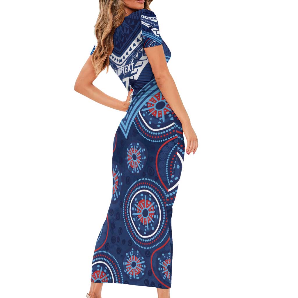 Personalized Australia NSW Blues Family Matching Short Sleeve Bodycon Dress and Hawaiian Shirt Indigenous Aboriginal Mix Polynesian Motifs