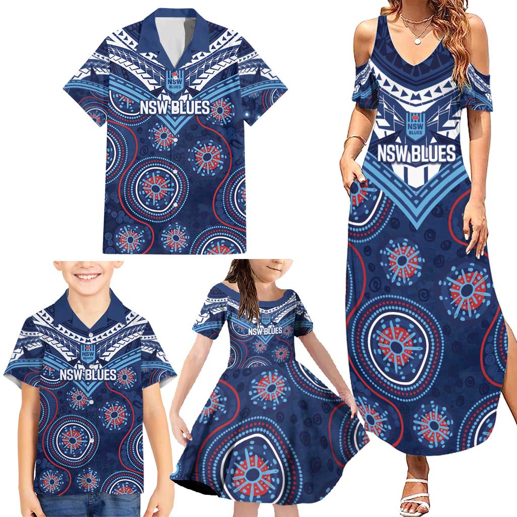 Personalized Australia NSW Blues Family Matching Summer Maxi Dress and Hawaiian Shirt Indigenous Aboriginal Mix Polynesian Motifs