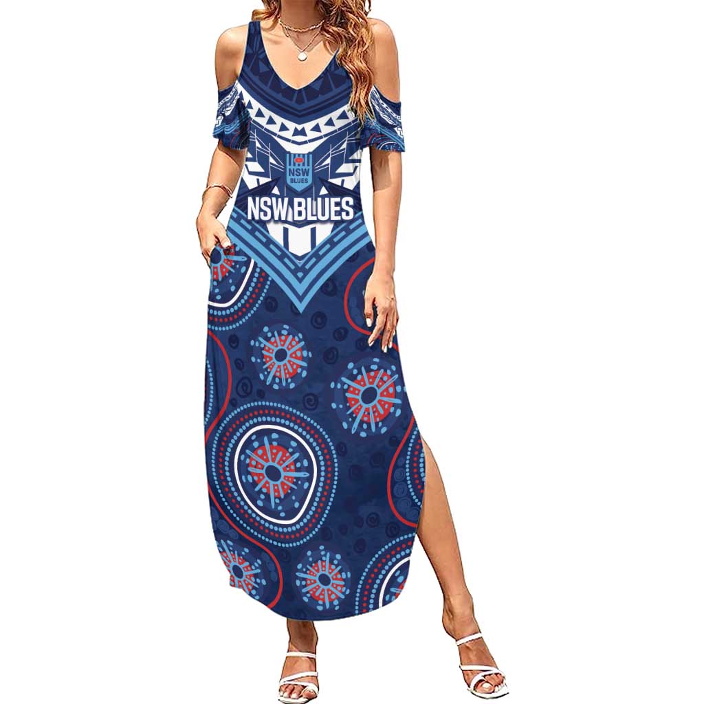 Personalized Australia NSW Blues Family Matching Summer Maxi Dress and Hawaiian Shirt Indigenous Aboriginal Mix Polynesian Motifs