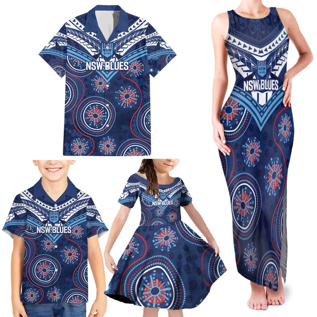 Personalized Australia NSW Blues Family Matching Tank Maxi Dress and Hawaiian Shirt Indigenous Aboriginal Mix Polynesian Motifs