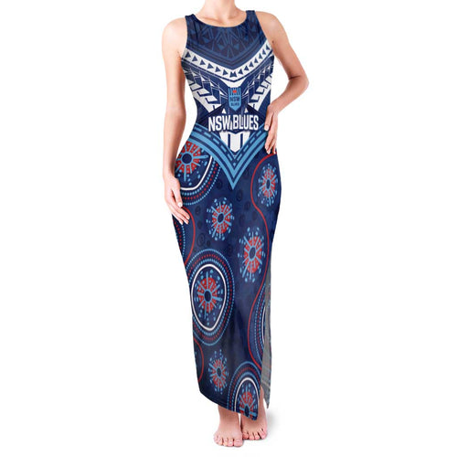 Personalized Australia NSW Blues Family Matching Tank Maxi Dress and Hawaiian Shirt Indigenous Aboriginal Mix Polynesian Motifs