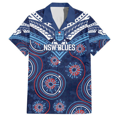 Personalized Australia NSW Blues Hawaiian Shirt Indigenous Aboriginal Mix Polynesian Motifs