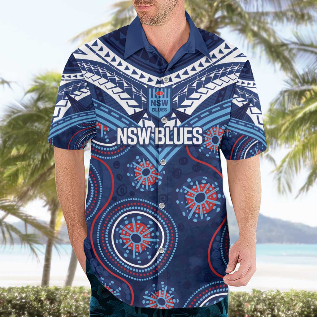 Personalized Australia NSW Blues Hawaiian Shirt Indigenous Aboriginal Mix Polynesian Motifs