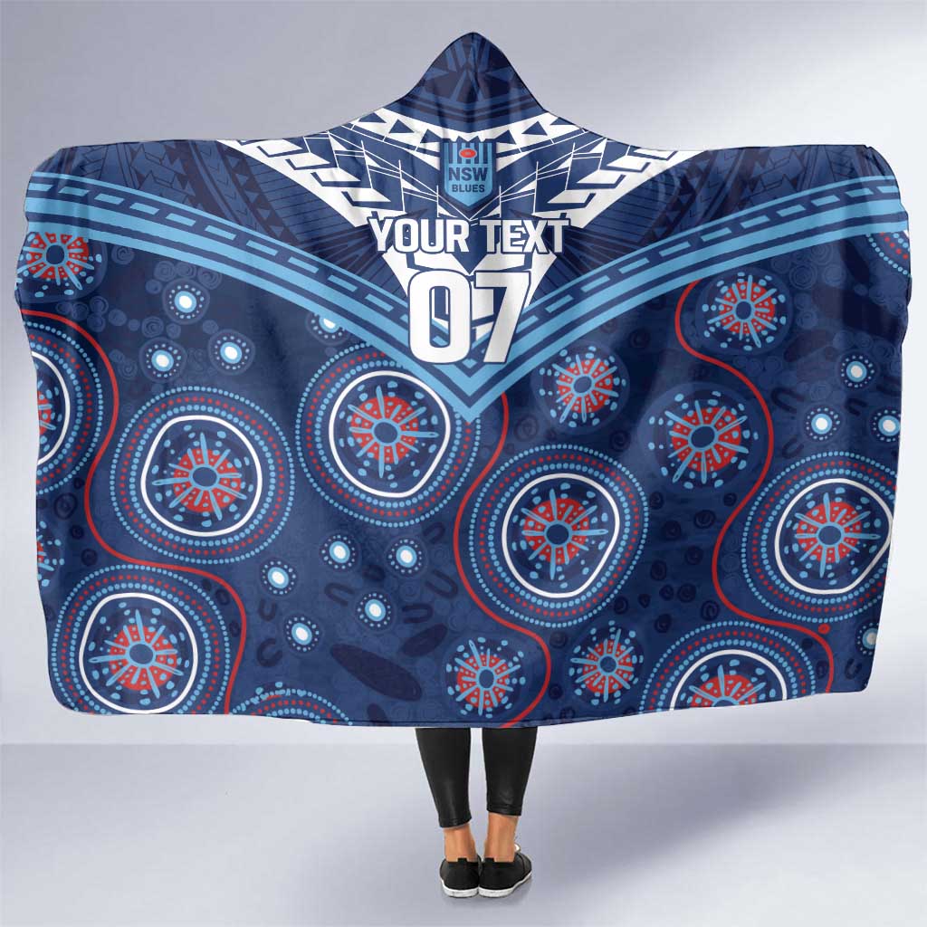 Personalized Australia NSW Blues Hooded Blanket Indigenous Aboriginal Mix Polynesian Motifs