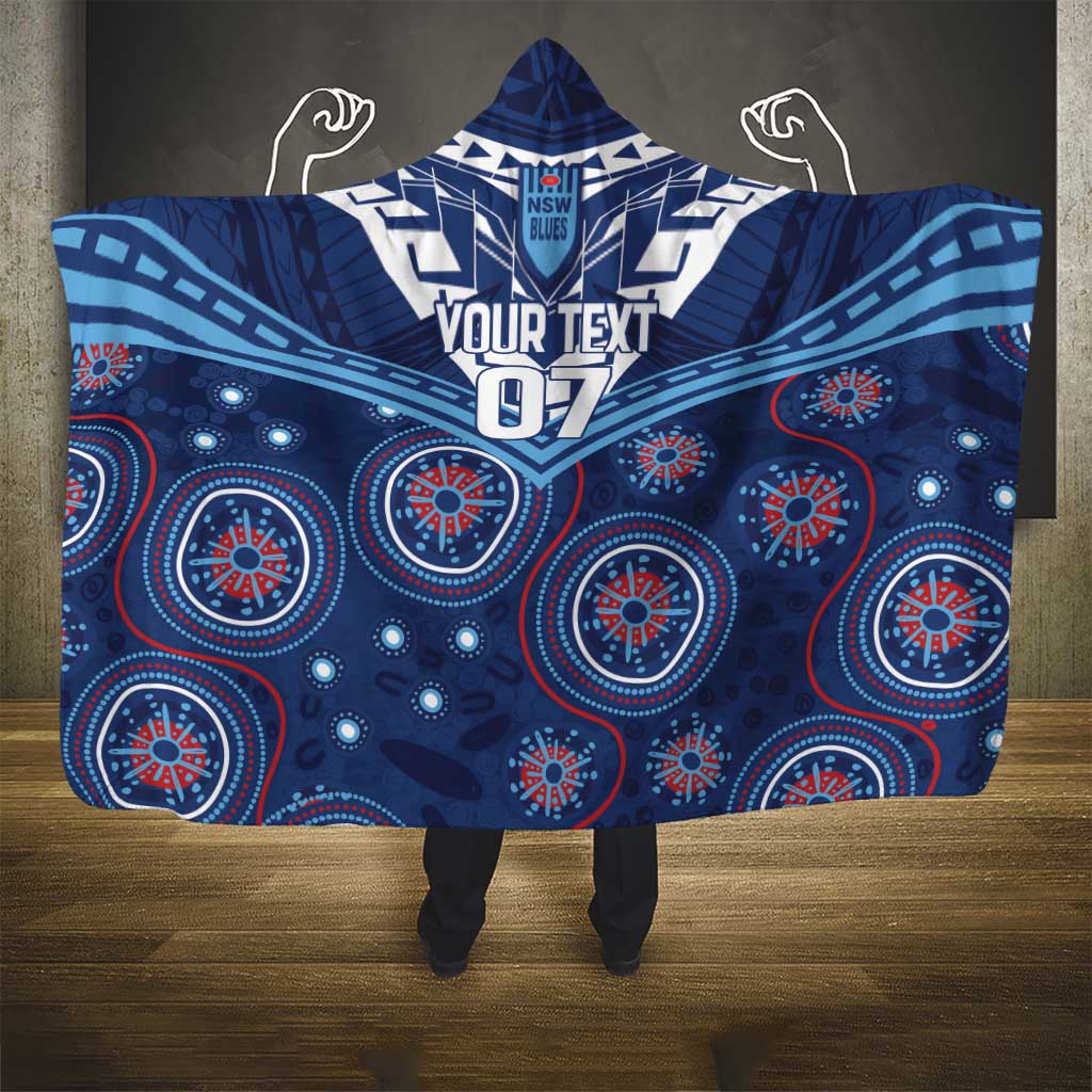 Personalized Australia NSW Blues Hooded Blanket Indigenous Aboriginal Mix Polynesian Motifs