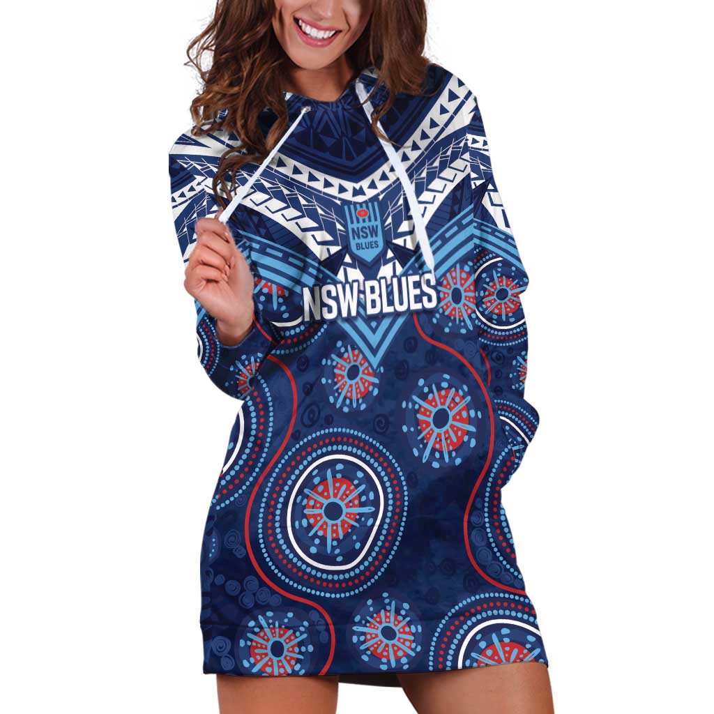 Personalized Australia NSW Blues Hoodie Dress Indigenous Aboriginal Mix Polynesian Motifs