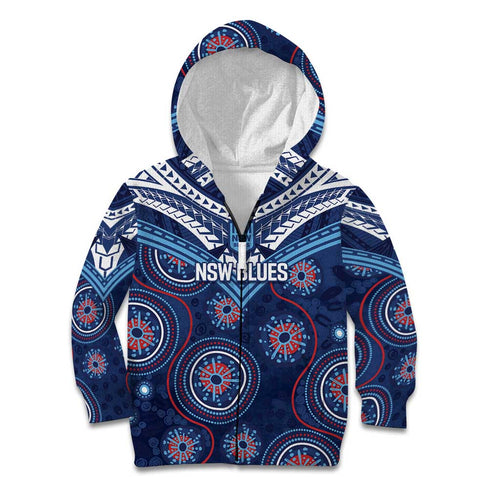 Personalized Australia NSW Blues Kid Hoodie Indigenous Aboriginal Mix Polynesian Motifs