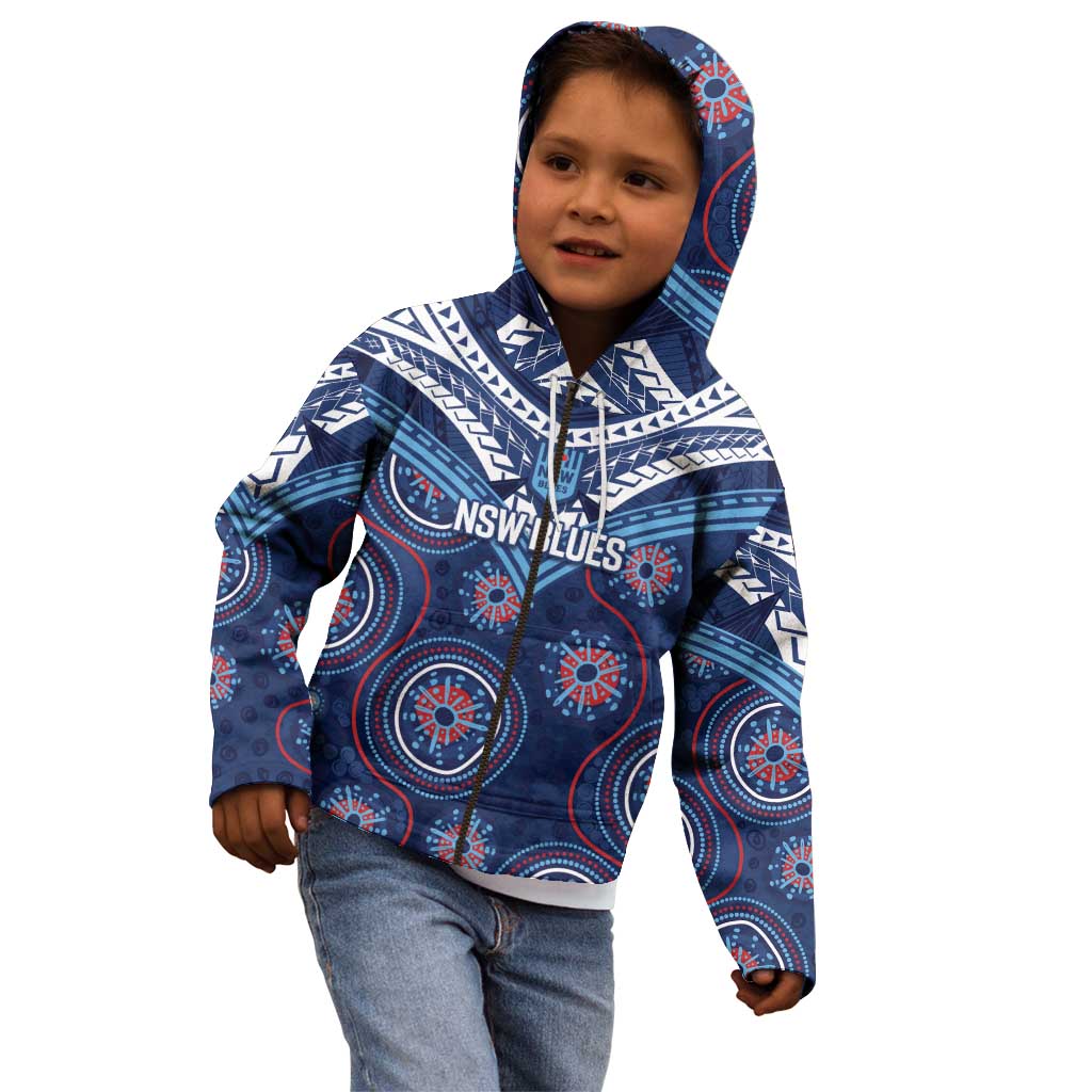 Personalized Australia NSW Blues Kid Hoodie Indigenous Aboriginal Mix Polynesian Motifs