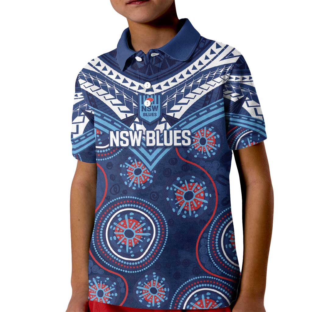 Personalized Australia NSW Blues Kid Polo Shirt Indigenous Aboriginal Mix Polynesian Motifs